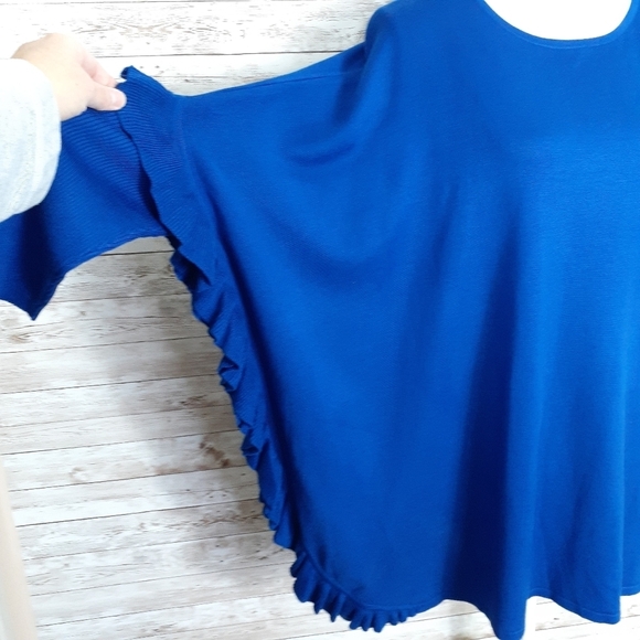 NY Collection Poncho Sweater L Blue 128 - Picture 2 of 7